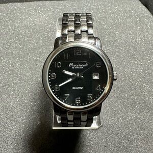 Precision By Gruen Mens Quartz Date Watch Gunmetal/silver Working New Battery